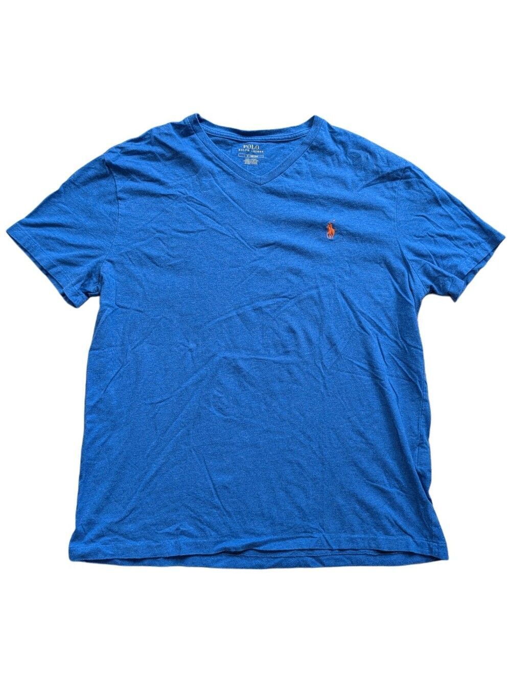 Polo Ralph Lauren Royal Blue Orange Pony V-Neck Short Sleeve Tee Size Large